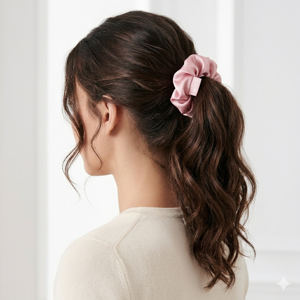 Dior Beaute pink satin silk hair scrunchie