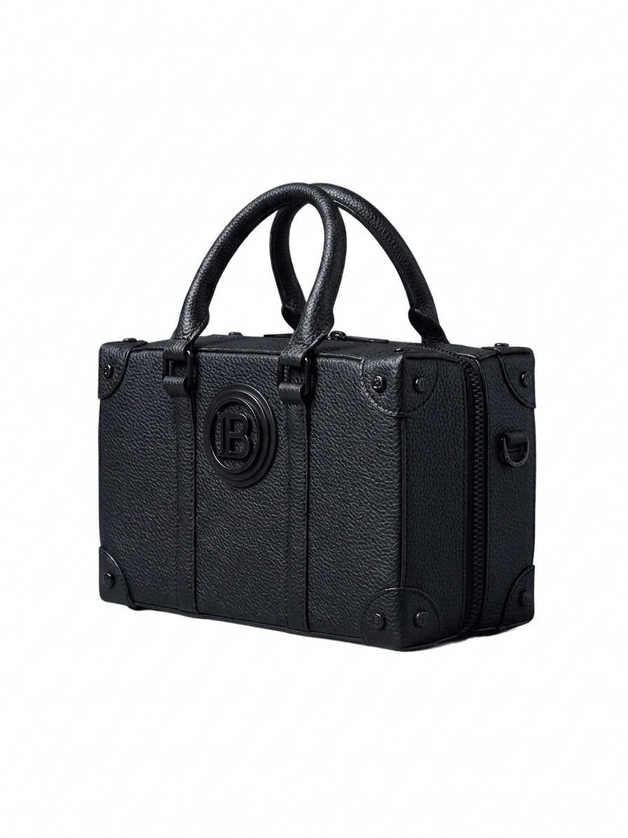 Balmain – Black Leather Trunk Handbag / Boston Bag