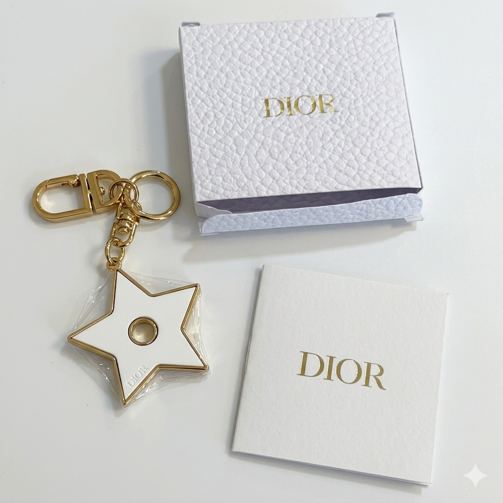 Dior Lucky Star Key Holder Bag Charm in Gold and White