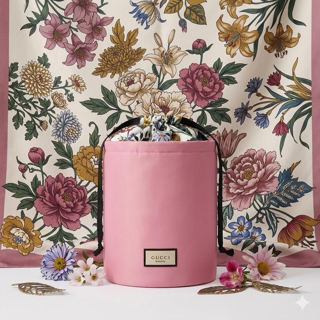 Gucci Beauty Pink Drawstring Makeup Bag