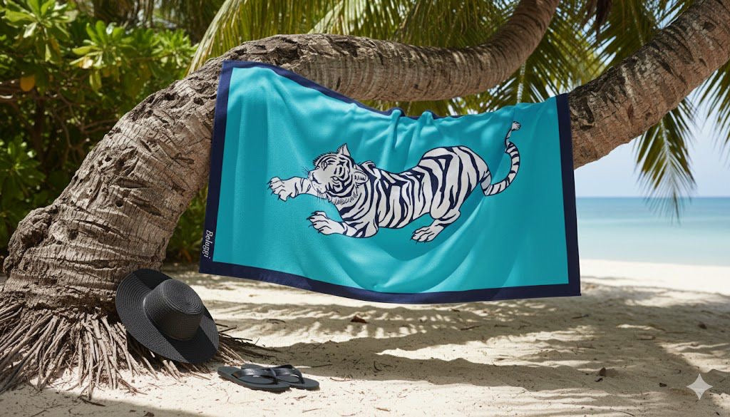The Beluggi Azure Tiger Beach Towel 95cm x 155cm