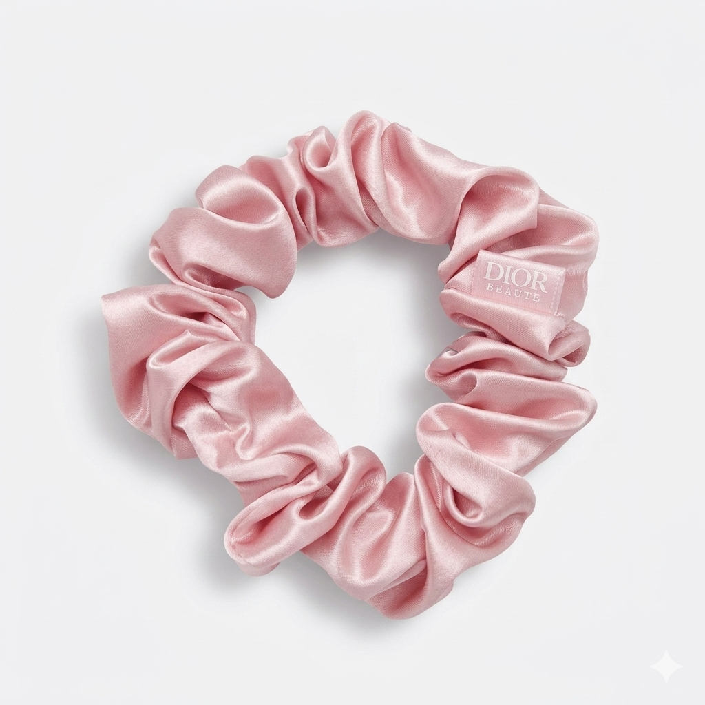 Dior Beaute pink satin silk hair scrunchie