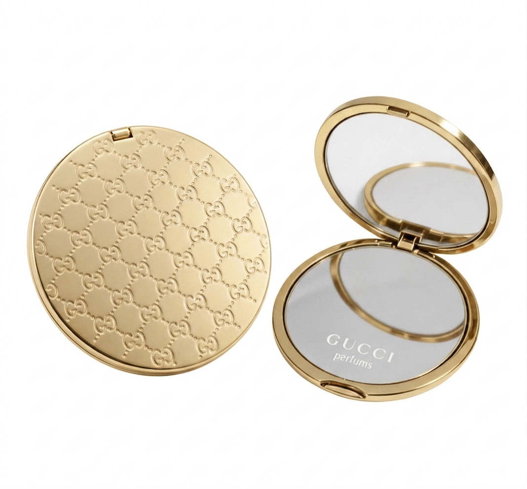 Gucci Perfums Gold-Tone Embossed Monogram Compact Mirror