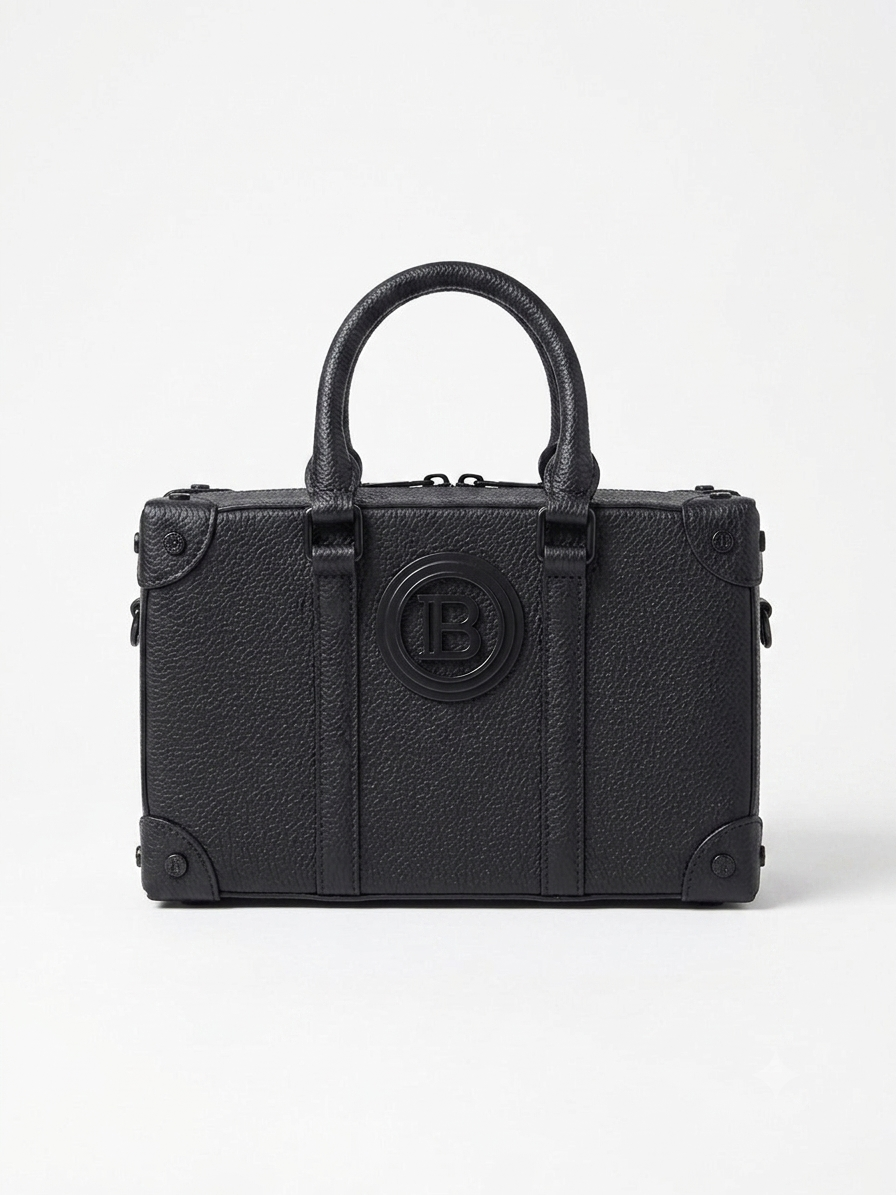 Balmain – Black Leather Trunk Handbag / Boston Bag